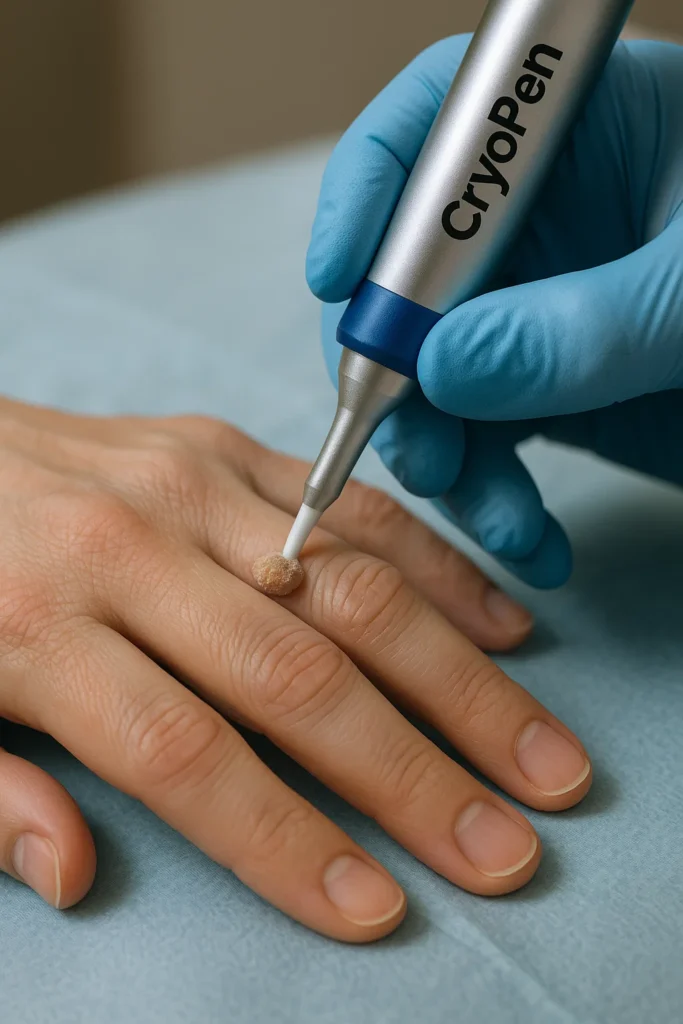 example of cryopen wart removal Lymington treatment on a persons finger