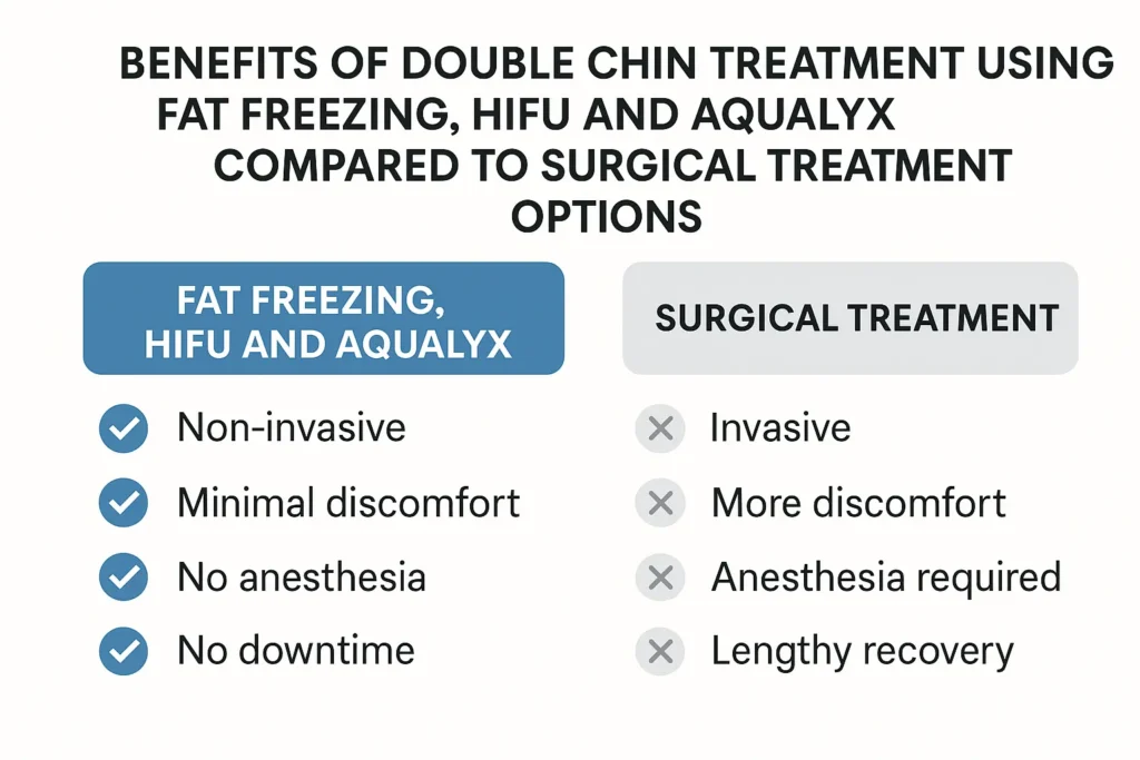 Graphic about the benefits of double chin treatment Lymington - from LA LIPO