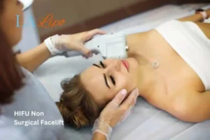 Woman having Hi-Fu to reduce wrinkles Lymington.