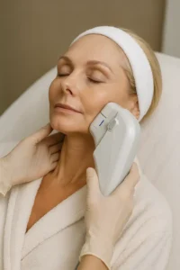 Woman receiving HIFU non surgical facelift treatment Lymington