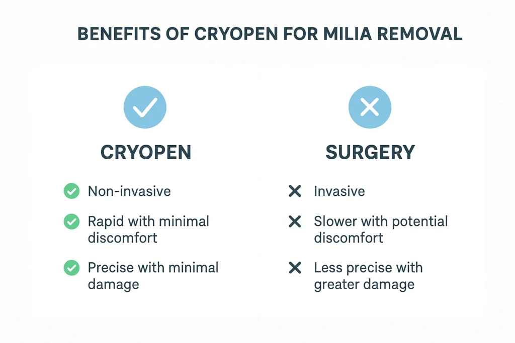 Benefits of cryopen for milia removal Lymington compared to surgical treatments.