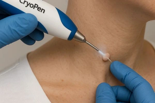 Person receiving Cryotherapy skin tag removal Lymington