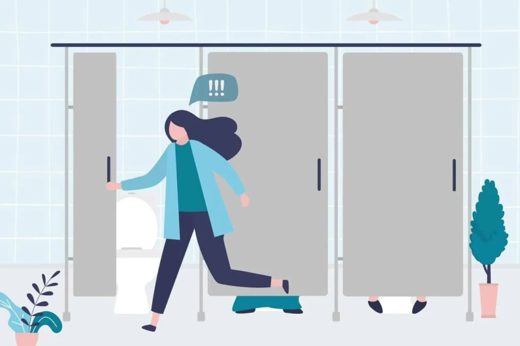 graphic of Urine incontinence Lymington woman running to the toilet.
